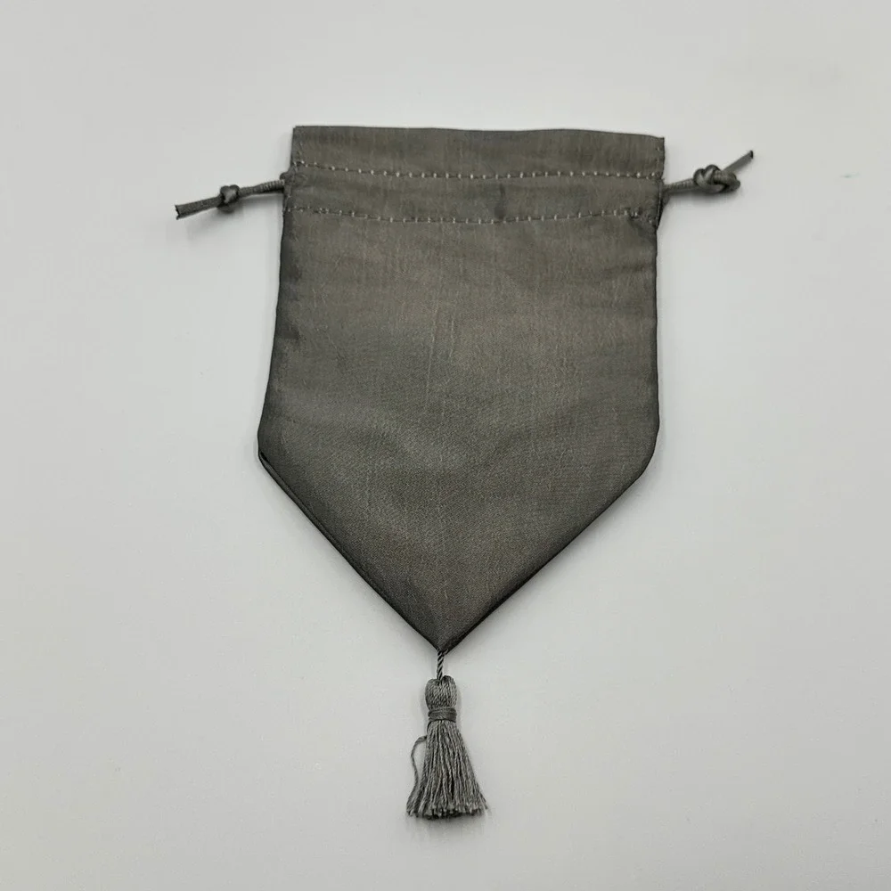 Brighton Grey Satin Jewelry Pouch Drawstring Gift Bag w/ Tassel Embroidered Logo